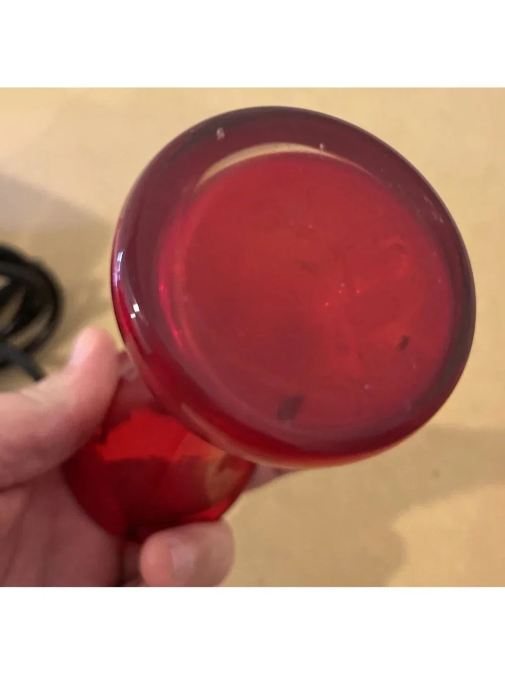 Vintage Red Hand Blown Glass Art Bud Vase Angled Top 5.5